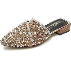 Women's Golden Flats Comfortable Soft Insole Pointed Cherry Rivet Mule Shoes